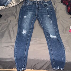 Wax Jean Women's Dark Blue Distressed Skinny Jeans